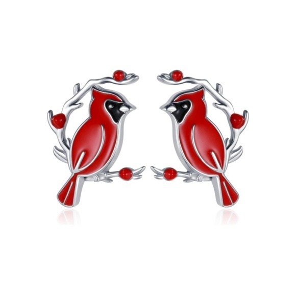 14k Angel Cardinal Holly Earrings - Picture 1 of 3